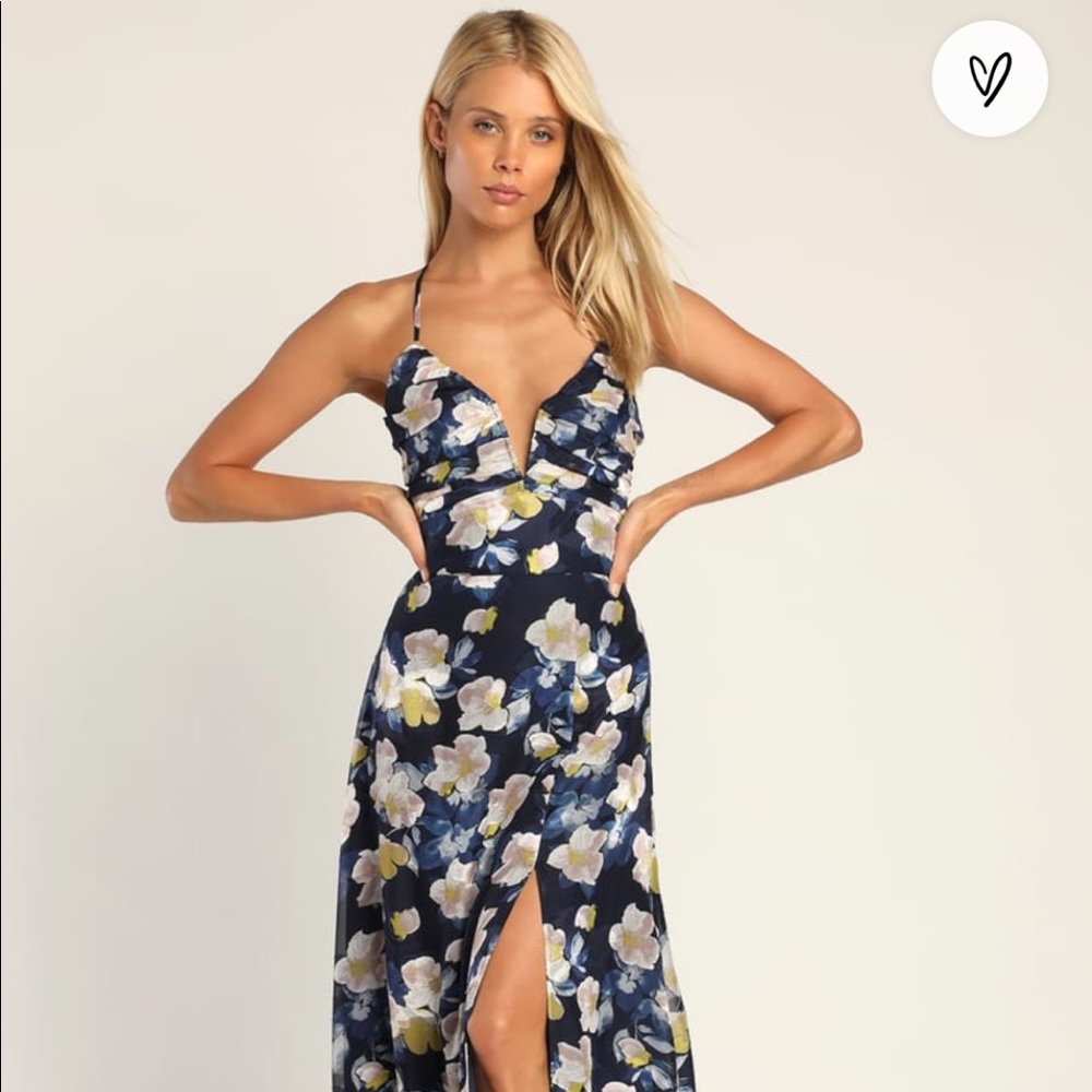 Navy Blue Floral Maxi Dress - Lulus.
